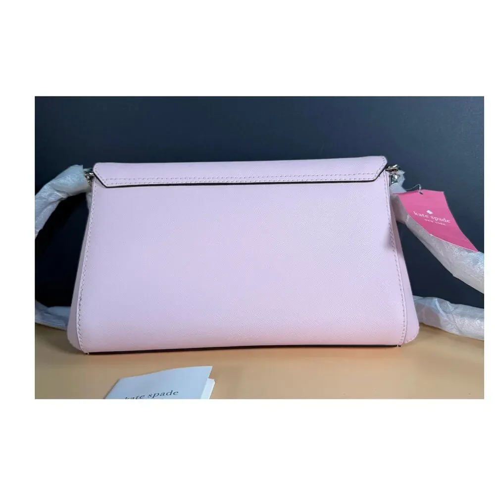 Kate Spade Dana Small Flap Crossbody Bag Pink Saffiano Leather NWT $249